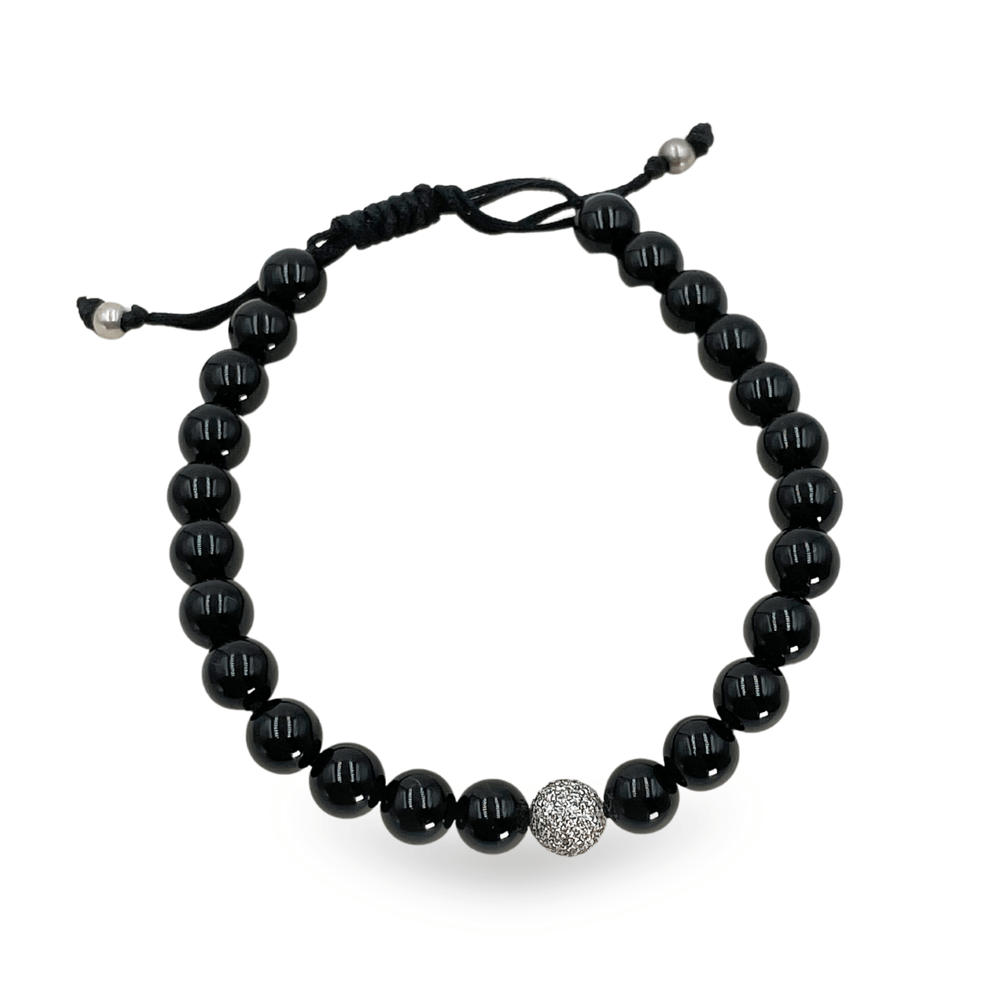 Black Onyx Beads With 18k White Gold and Diamonds - إسورة - Luxury Diamond Jewelry shop Dubai - SABA DIAMONDS