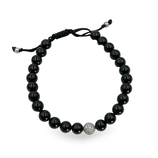 Black Onyx Beads With 18k White Gold and Diamonds - إسورة - Luxury Diamond Jewelry shop Dubai - SABA DIAMONDS