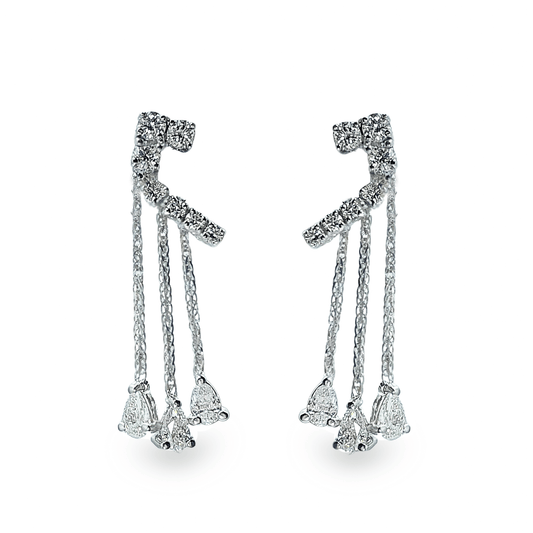 18k Gold and Diamond Hanging Pear Shaped Earrings - أقراط - Luxury Diamond Jewelry shop Dubai - SABA DIAMONDS