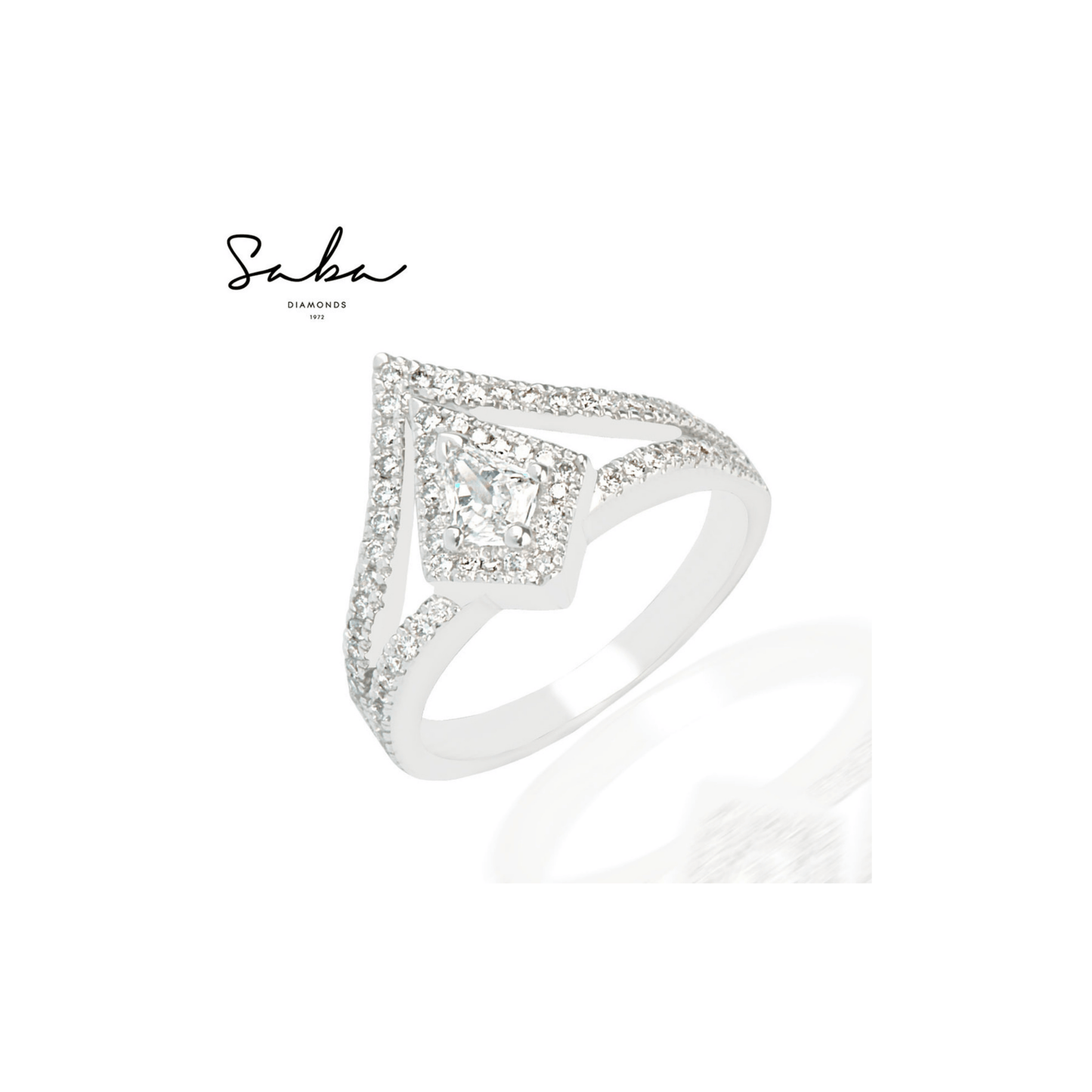 1.11 ctw Crown Ring with Kite Shaped Diamond in 18k White Gold- جرس - Luxury Diamond Jewelry shop Dubai - SABA DIAMONDS