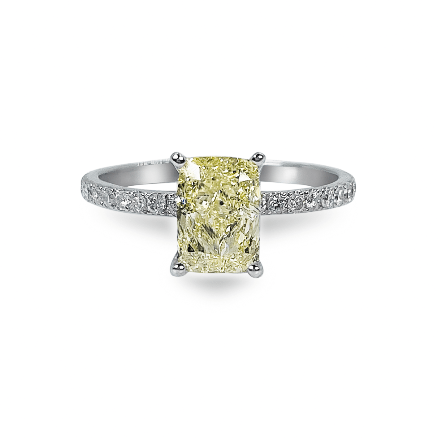 1.16 ct Yellow Cushion Cut solitaire with diamonds on band- جرس - Luxury Diamond Jewelry shop Dubai - SABA DIAMONDS