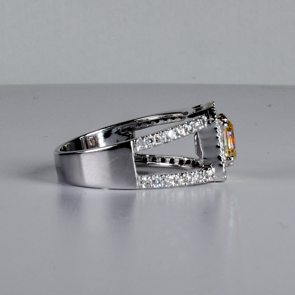 1.16ct Fancy Light Yellow Emerald Cut Diamond With Diamond Halo in 18k White Gold- جرس - Luxury Diamond Jewelry shop Dubai - SABA DIAMONDS