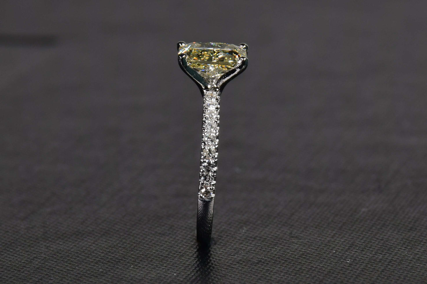 1.59 ct Yellow Cushion Cut Diamond Solitaire with Half Diamond Band in 18k White Gold - saba diamonds