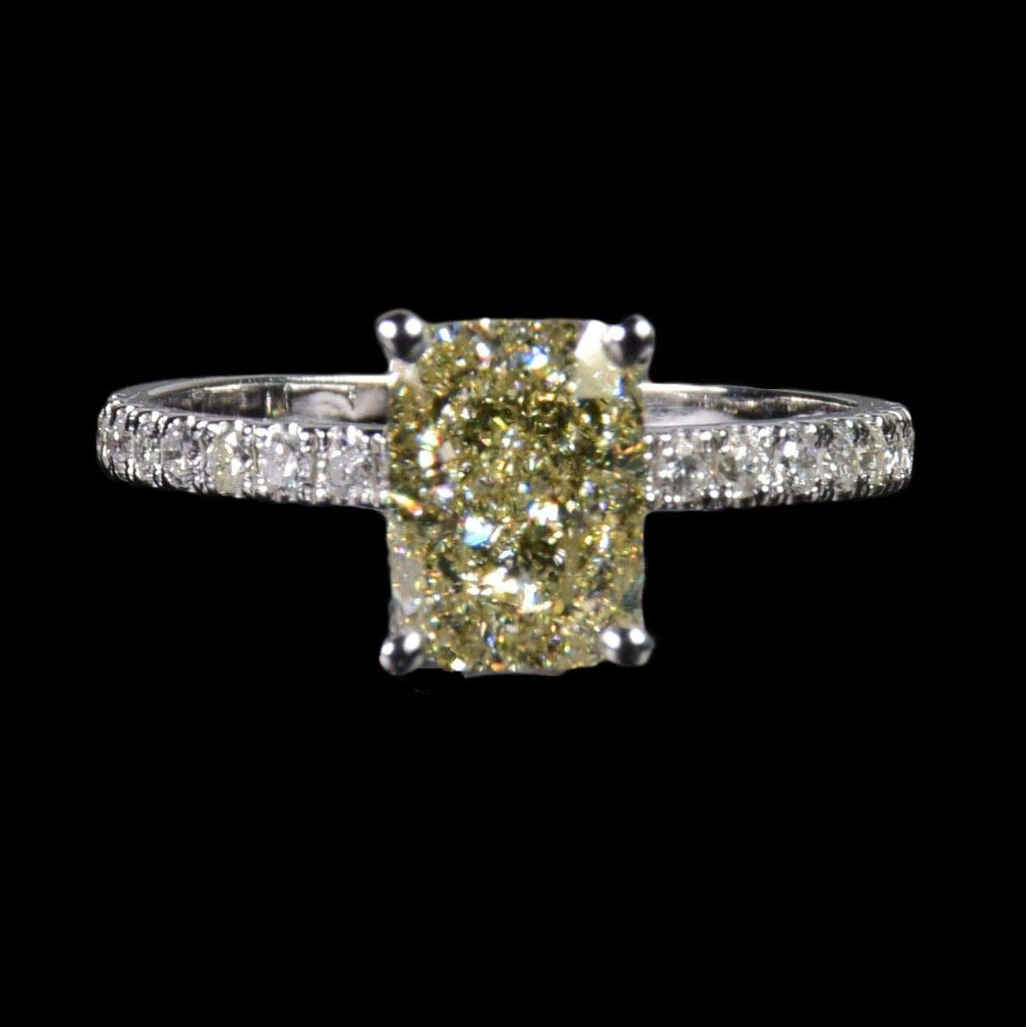 1.59 ct Yellow Cushion Cut Diamond Solitaire with Half Diamond Band in 18k White Gold - saba diamonds