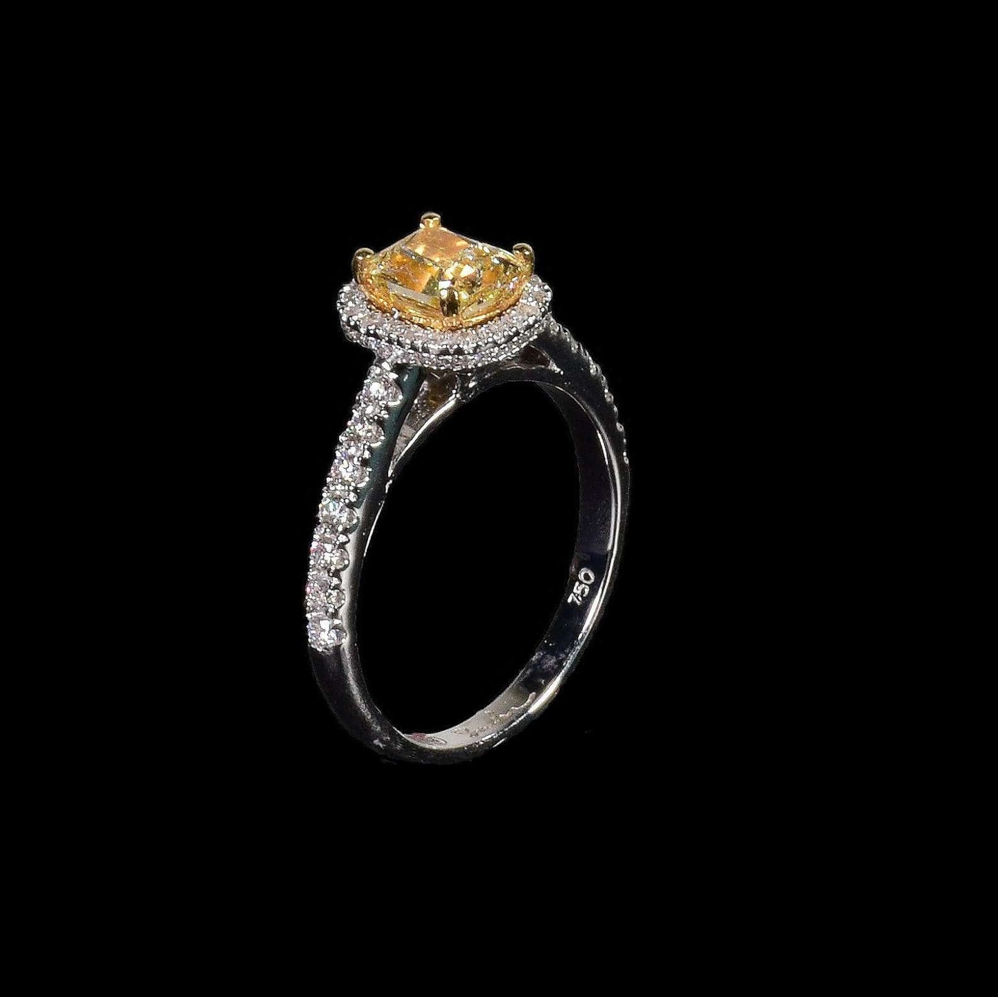 1ct Fancy Yellow Cushion Cut Diamond with Diamond Halo in 18k White Gold - saba diamonds