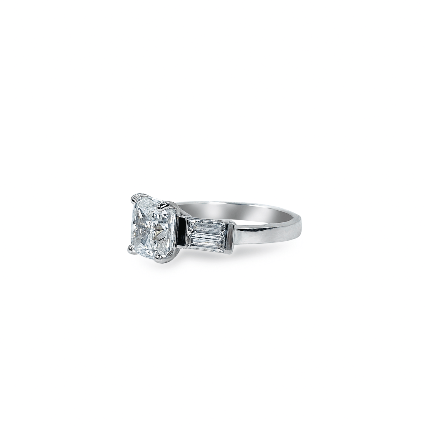2.01ct Cushion Cut Engagement Ring with Four Side Baguettes- جرس - Luxury Diamond Jewelry shop Dubai - SABA DIAMONDS