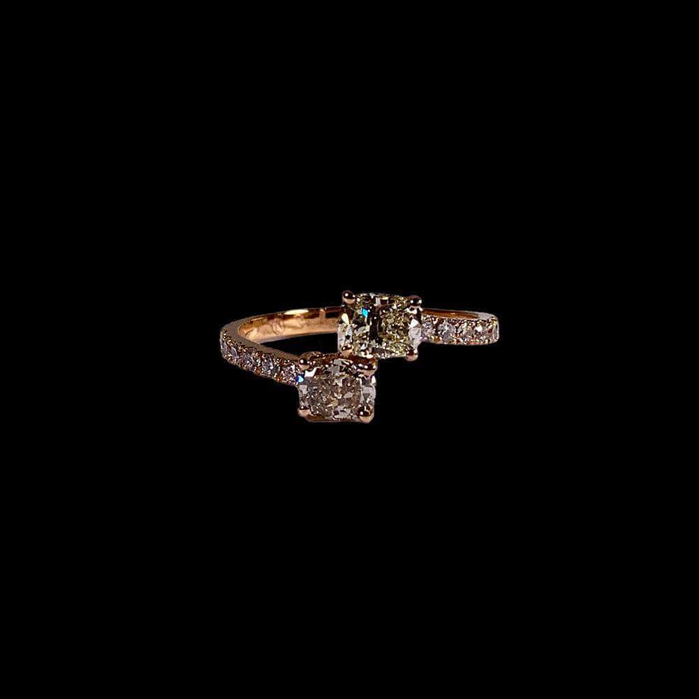 2 Cushion Cut Ring with Side Diamonds 1.2ctw of Diamonds in 18k Rose Gold - saba diamonds