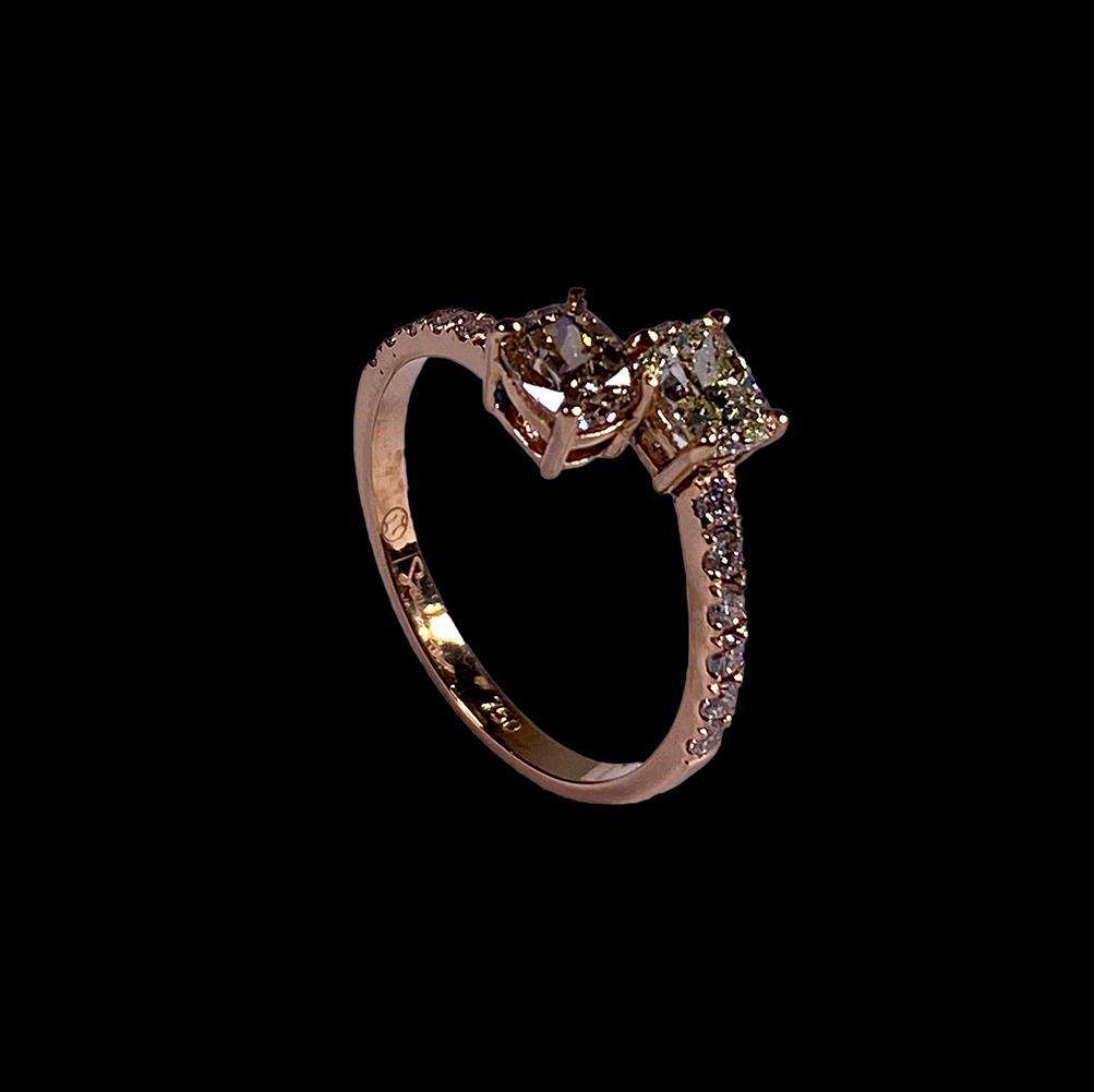 2 Cushion Cut Ring with Side Diamonds 1.2ctw of Diamonds in 18k Rose Gold - saba diamonds