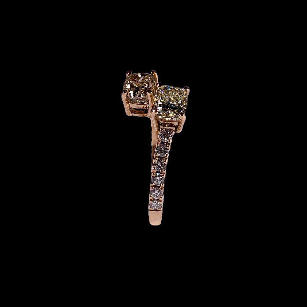 2 Cushion Cut Ring with Side Diamonds 1.2ctw of Diamonds in 18k Rose Gold - saba diamonds