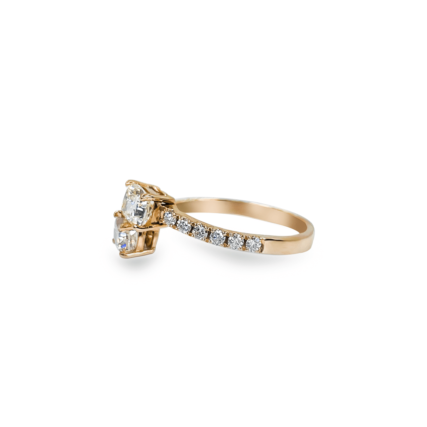 2 Cushion Cut Ring with Side Diamonds 1.2ctw of Diamonds in 18k Rose Gold- جرس - Luxury Diamond Jewelry shop Dubai - SABA DIAMONDS