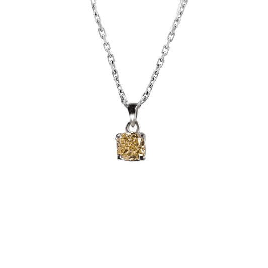 0.29 Ct Yellow Cushion Cut Pendant in White Gold - قلادة - Luxury Diamond Jewelry shop Dubai - SABA DIAMONDS