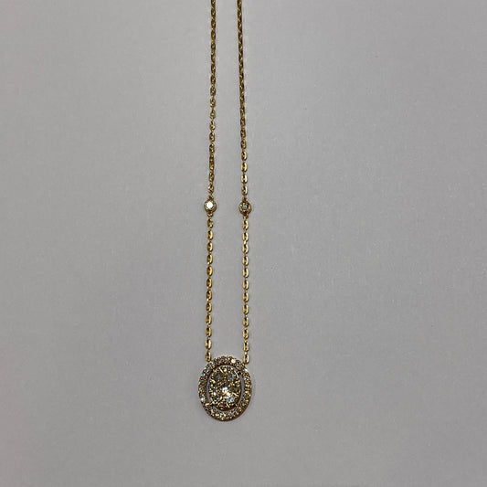 oval cut illusion pendant in yellow - قلادة