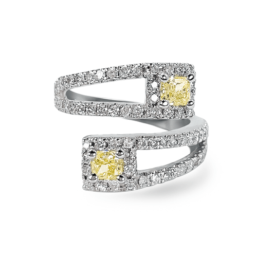 Double Yellow Diamond Halo Open Ring- جرس - Luxury Diamond Jewelry shop Dubai - SABA DIAMONDS
