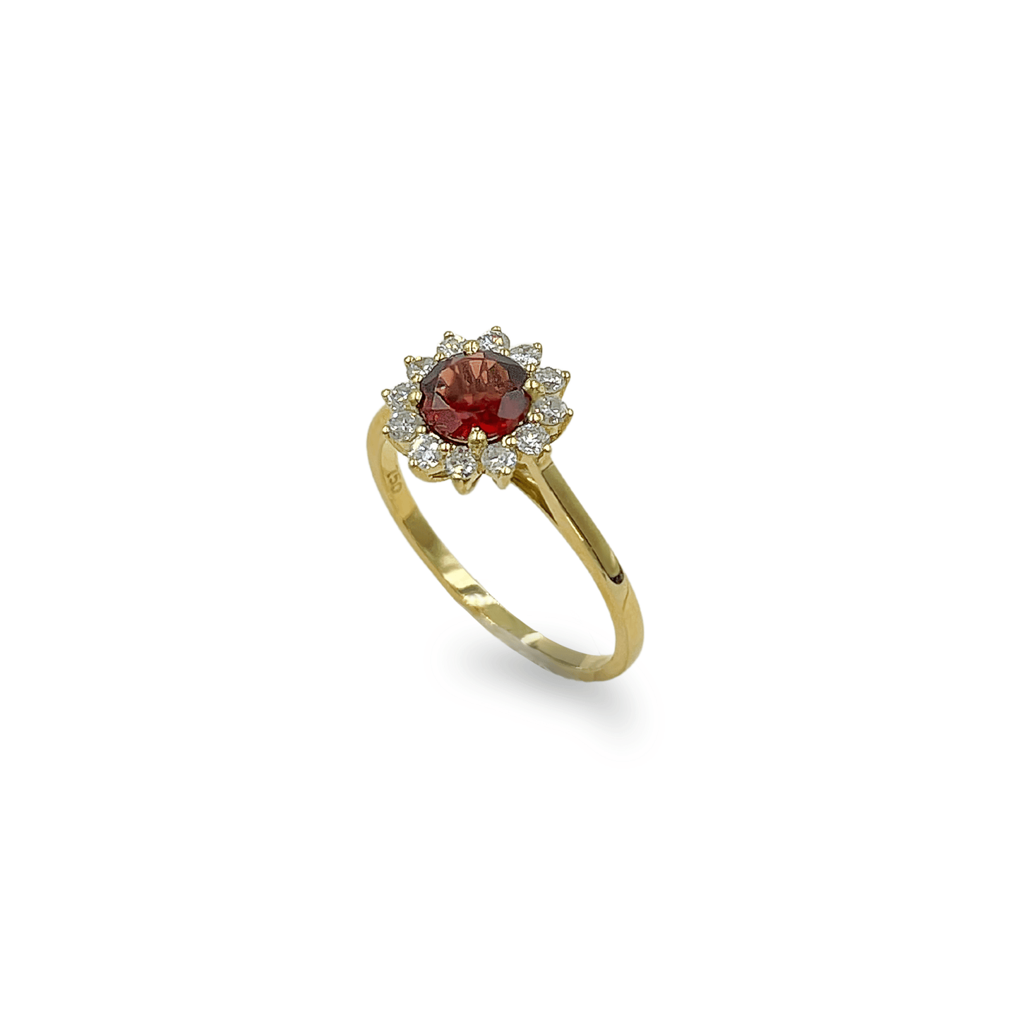 Garnet Halo Flower Ring in Yellow Gold- جرس - Luxury Diamond Jewelry shop Dubai - SABA DIAMONDS