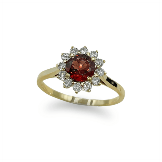 Garnet Halo Flower Ring in Yellow Gold- جرس - Luxury Diamond Jewelry shop Dubai - SABA DIAMONDS