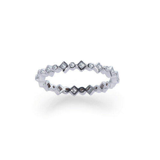Princess cut and Round Diamond bezel set Ring 0.4 tcw in 18k white gold- جرس - Luxury Diamond Jewelry shop Dubai - SABA DIAMONDS