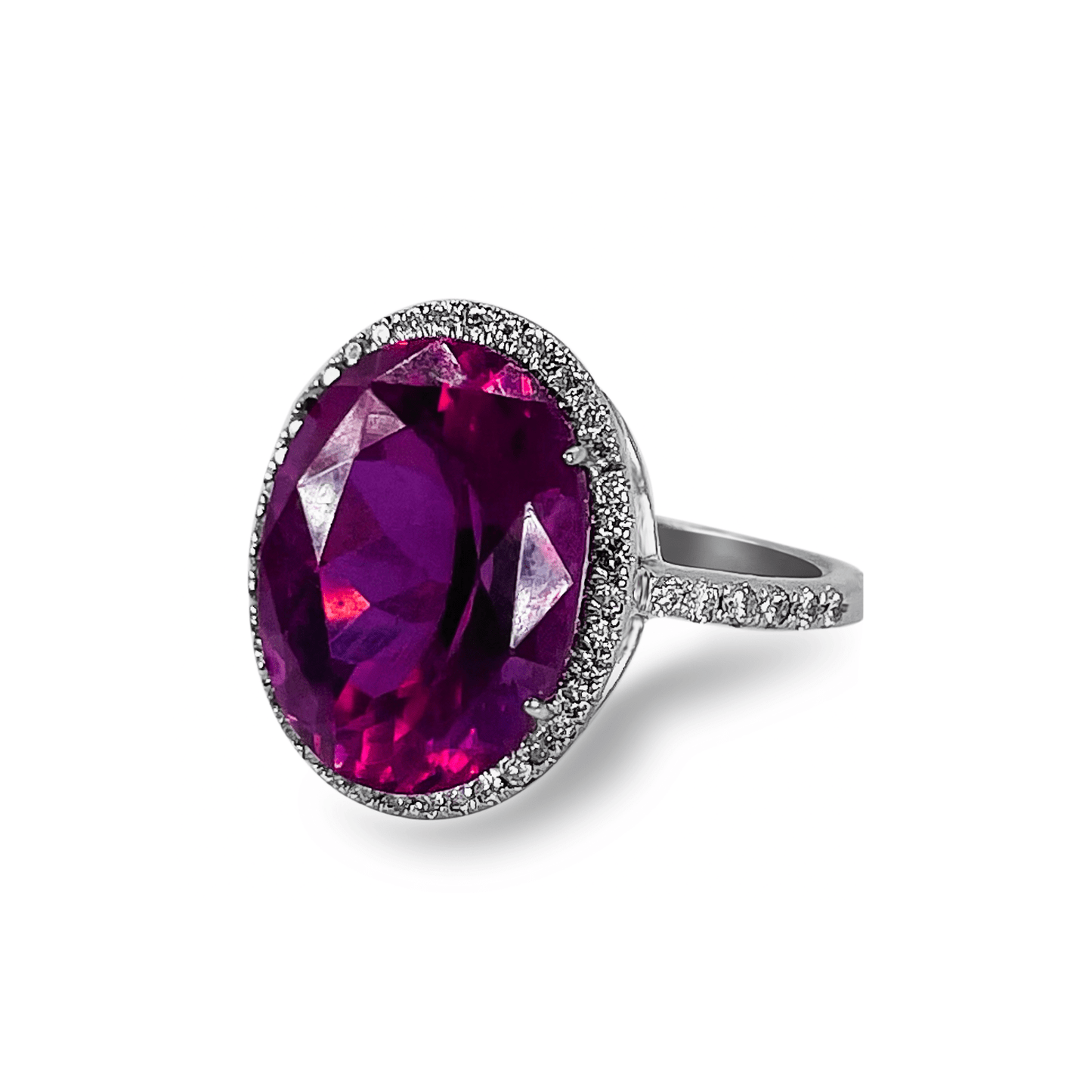 Rare 21 Ct Ceylon Amethyst with Diamond Halo Ring- جرس - Luxury Diamond Jewelry shop Dubai - SABA DIAMONDS