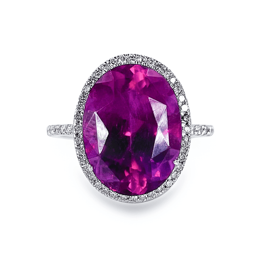 Rare 21 Ct Ceylon Amethyst with Diamond Halo Ring- جرس - Luxury Diamond Jewelry shop Dubai - SABA DIAMONDS