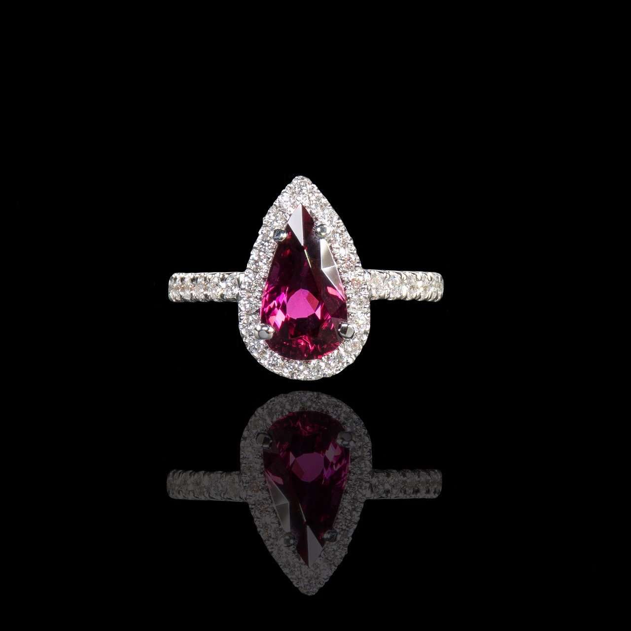 Rubellite with Diamond Halo Ring - saba diamonds