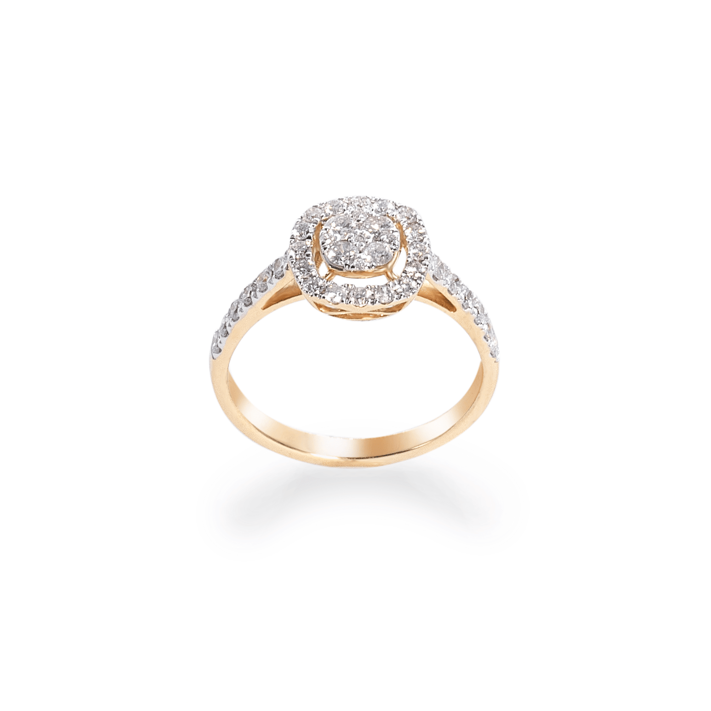 Yellow gold cushion illusion with halo ring 2.378g 0.60 cts - جرس - Luxury Diamond Jewelry shop Dubai - SABA DIAMONDS