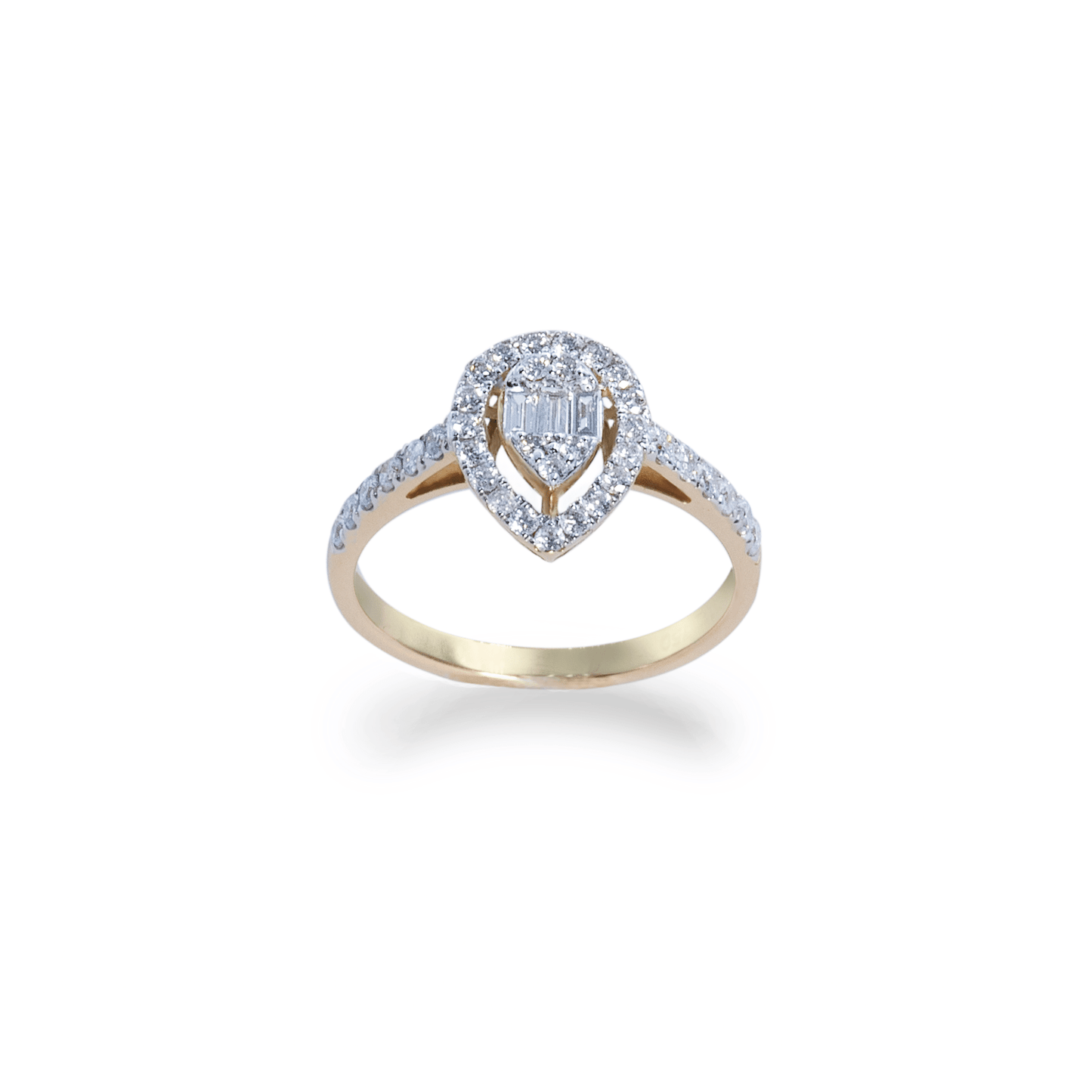 Yellow gold pear illusion with halo ring 2.65g 0.56 cts - جرس - Luxury Diamond Jewelry shop Dubai - SABA DIAMONDS