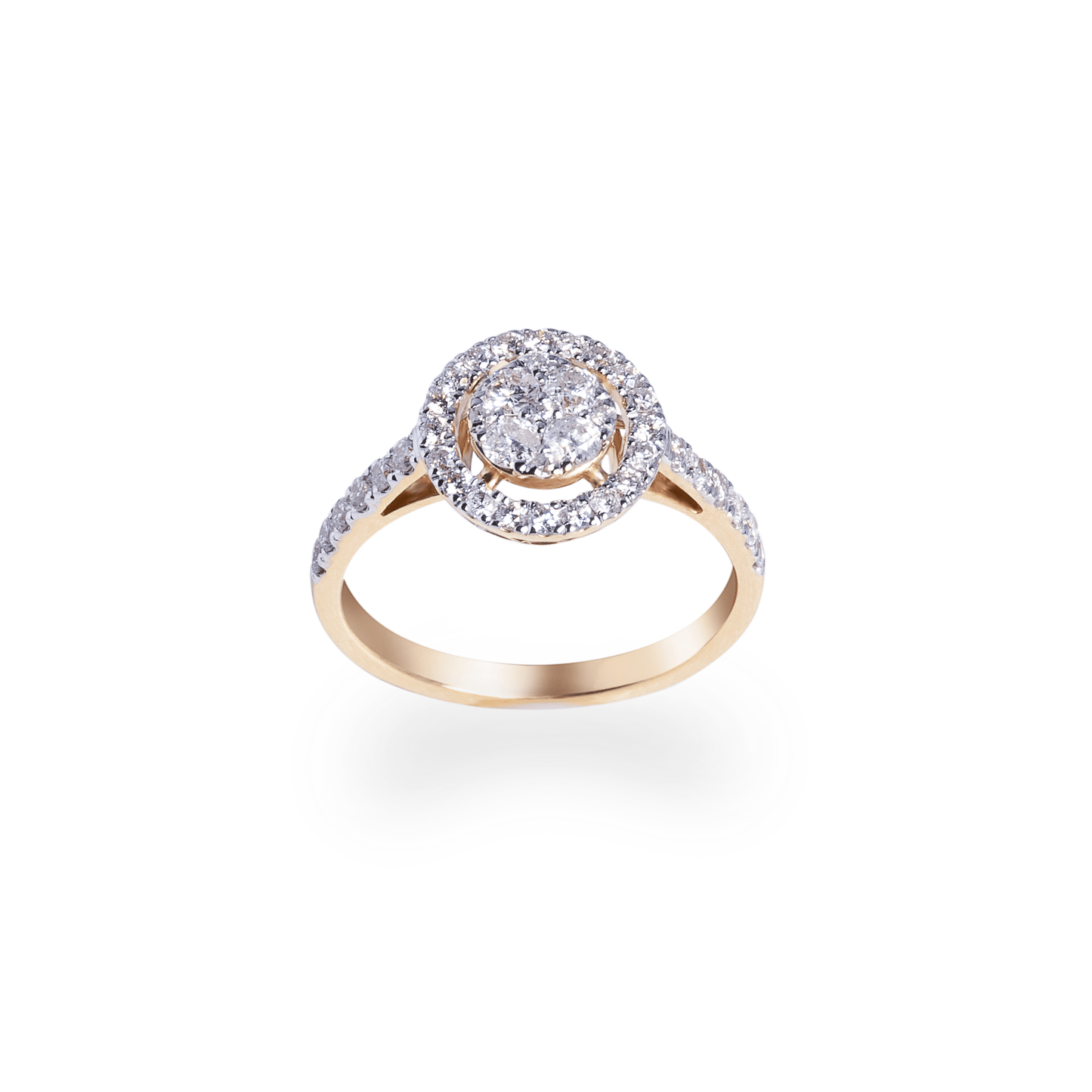 Yellow gold round illusion with halo ring 2.78g 0.71 cts - Luxury Diamond Jewelry shop Dubai - SABA DIAMONDS