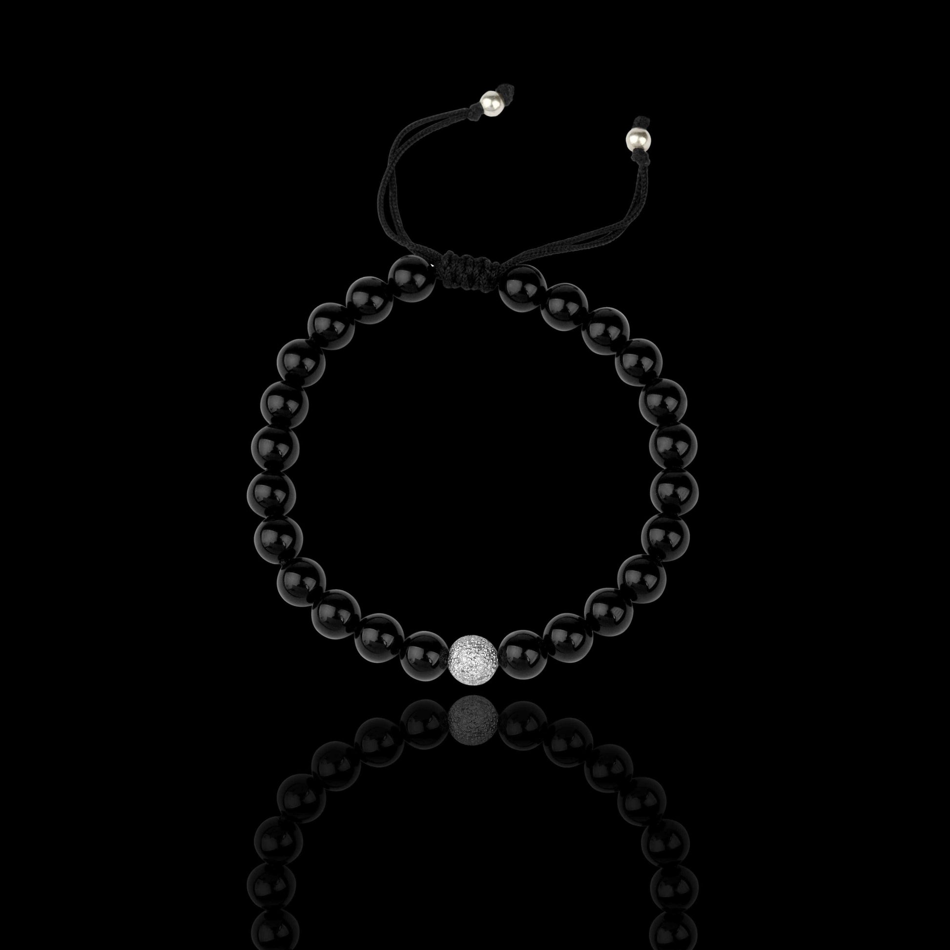 Black Onyx Beads With 18k White Gold and Diamonds - saba diamonds