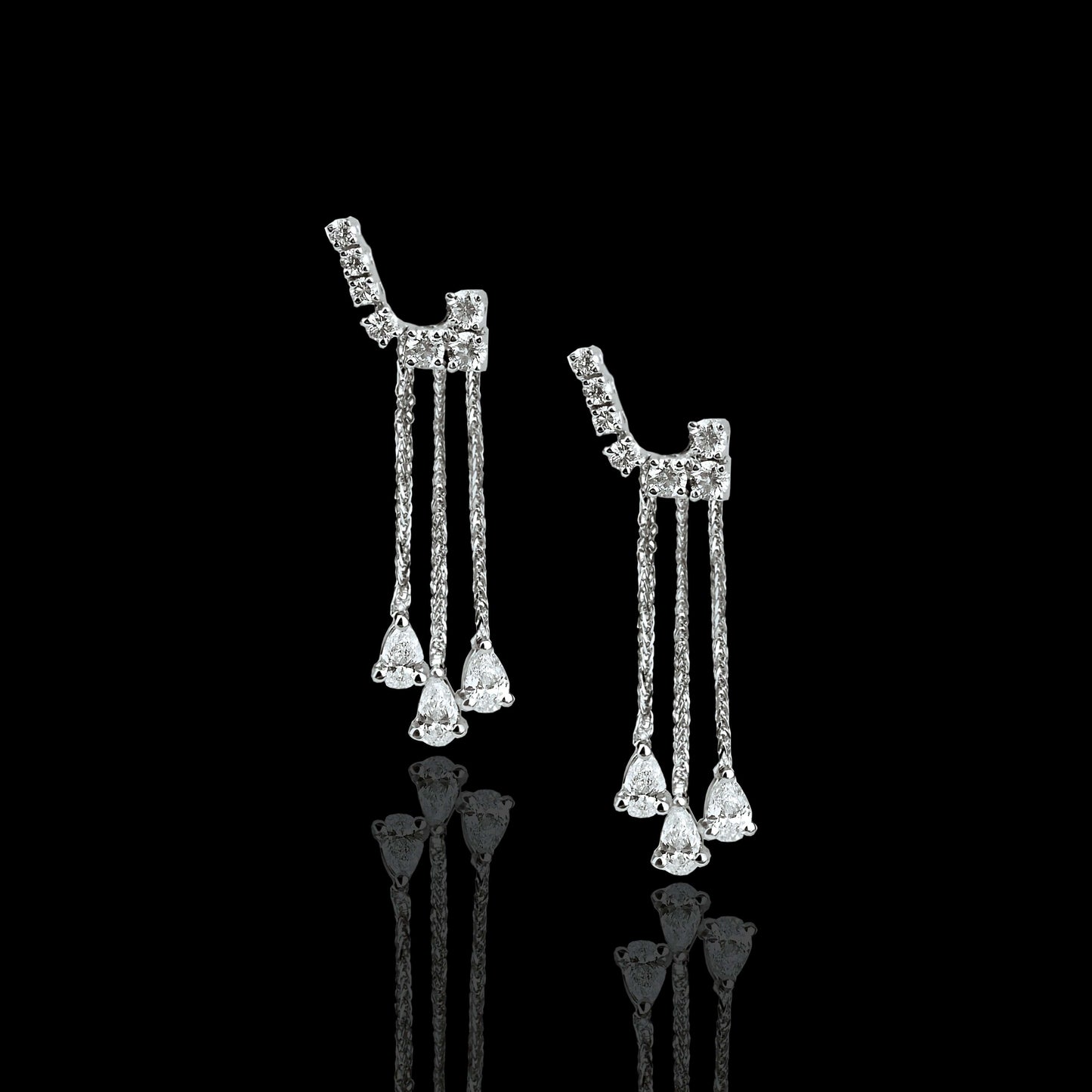 18k Gold and Diamond Hanging Pear Shaped Earrings - saba diamonds