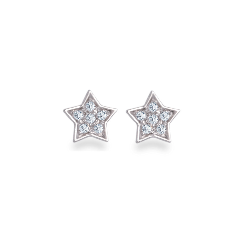 18k white gold and diamond star studs chanel setting - أقراط - Luxury Diamond Jewelry shop Dubai - SABA DIAMONDS