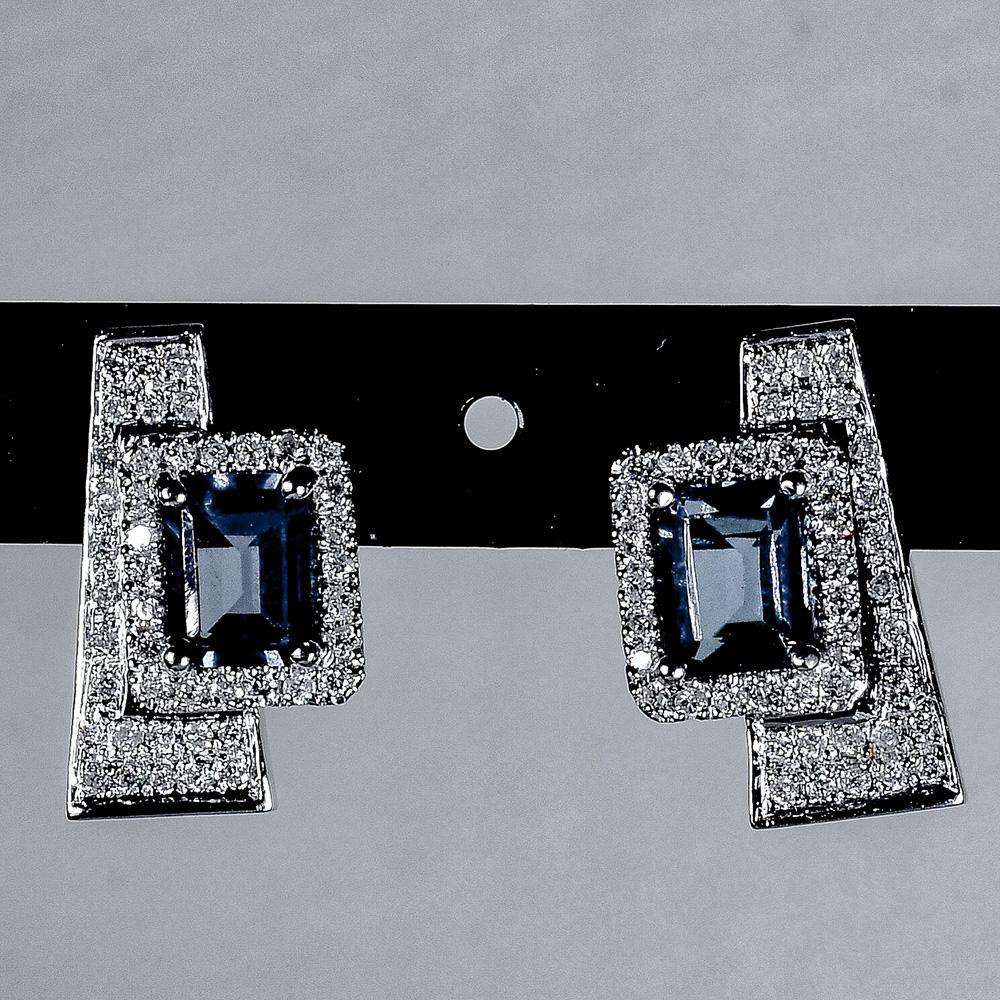 Art Deco Blue Topaz and Diamond Earrings - أقراط - Luxury Diamond Jewelry shop Dubai - SABA DIAMONDS