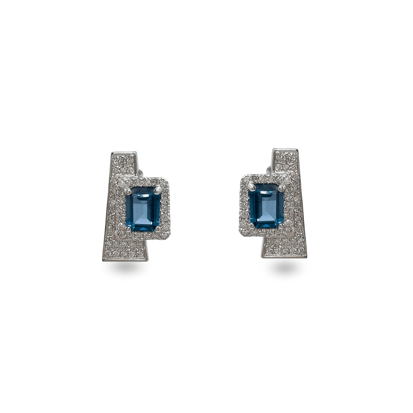 Art Deco Blue Topaz and Diamond Earrings - أقراط - Luxury Diamond Jewelry shop Dubai - SABA DIAMONDS