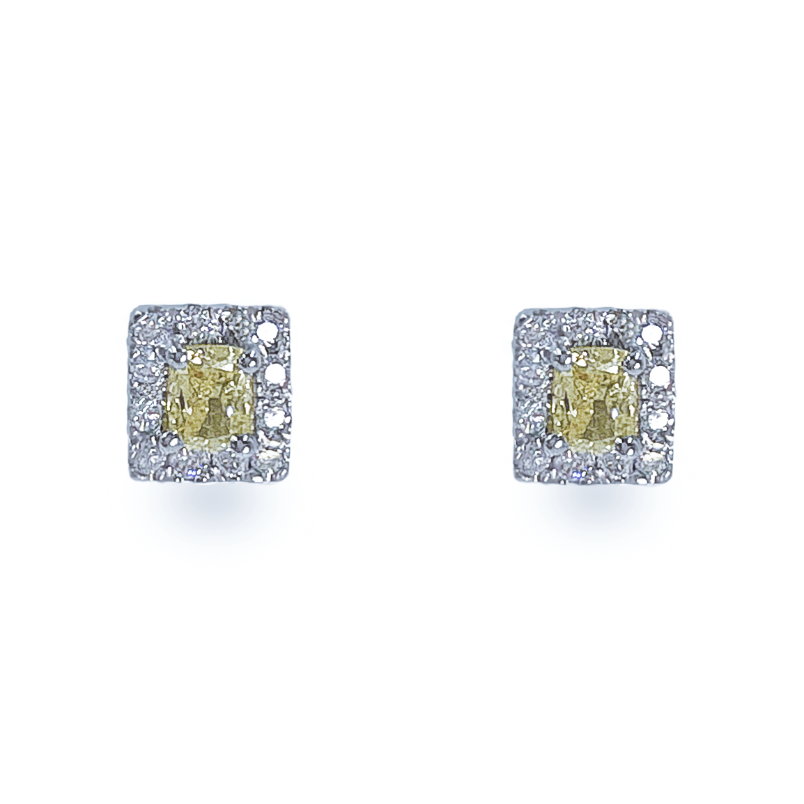 Yellow Diamond With Halo Studs - أقراط - Luxury Diamond Jewelry shop Dubai - SABA DIAMONDS
