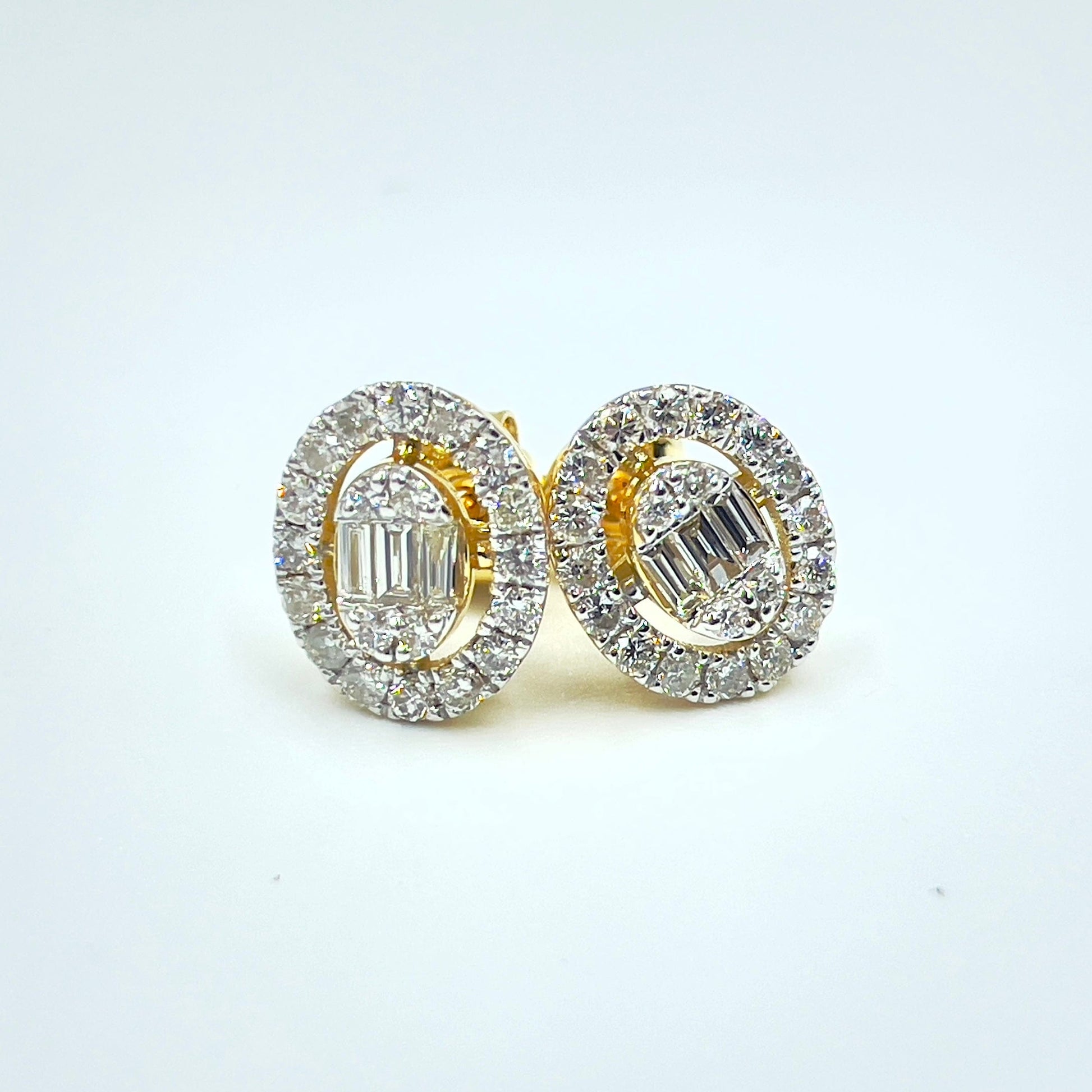 Yellow gold oval illusion with halo earrings 2.12g 0.64 cts - أقراط - Luxury Diamond Jewelry shop Dubai - SABA DIAMONDS