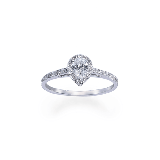 0.25 ct Pear Cut Diamond Halo ring in 18k white gold - جرس - Luxury Diamond Jewelry shop Dubai - SABA DIAMONDS