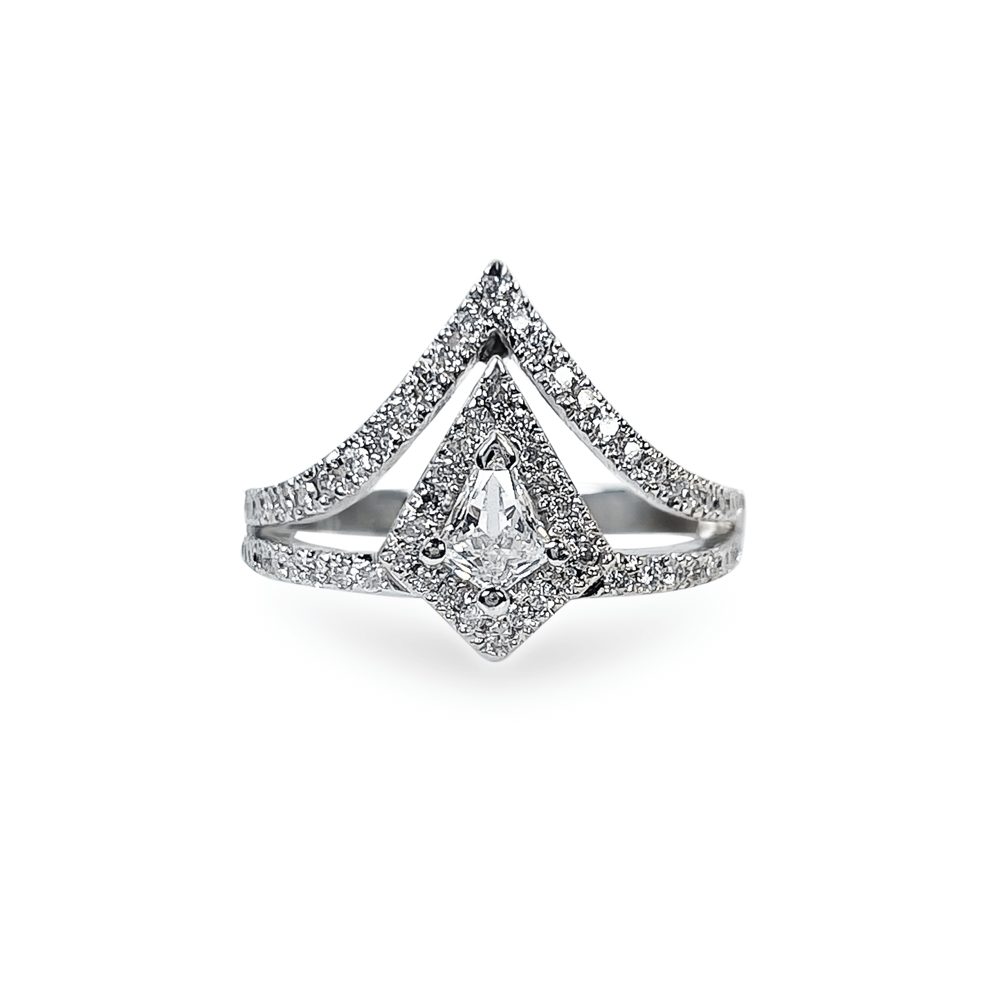 1.11 ctw Crown Ring with Kite Shaped Diamond in 18k White Gold- جرس - Luxury Diamond Jewelry shop Dubai - SABA DIAMONDS