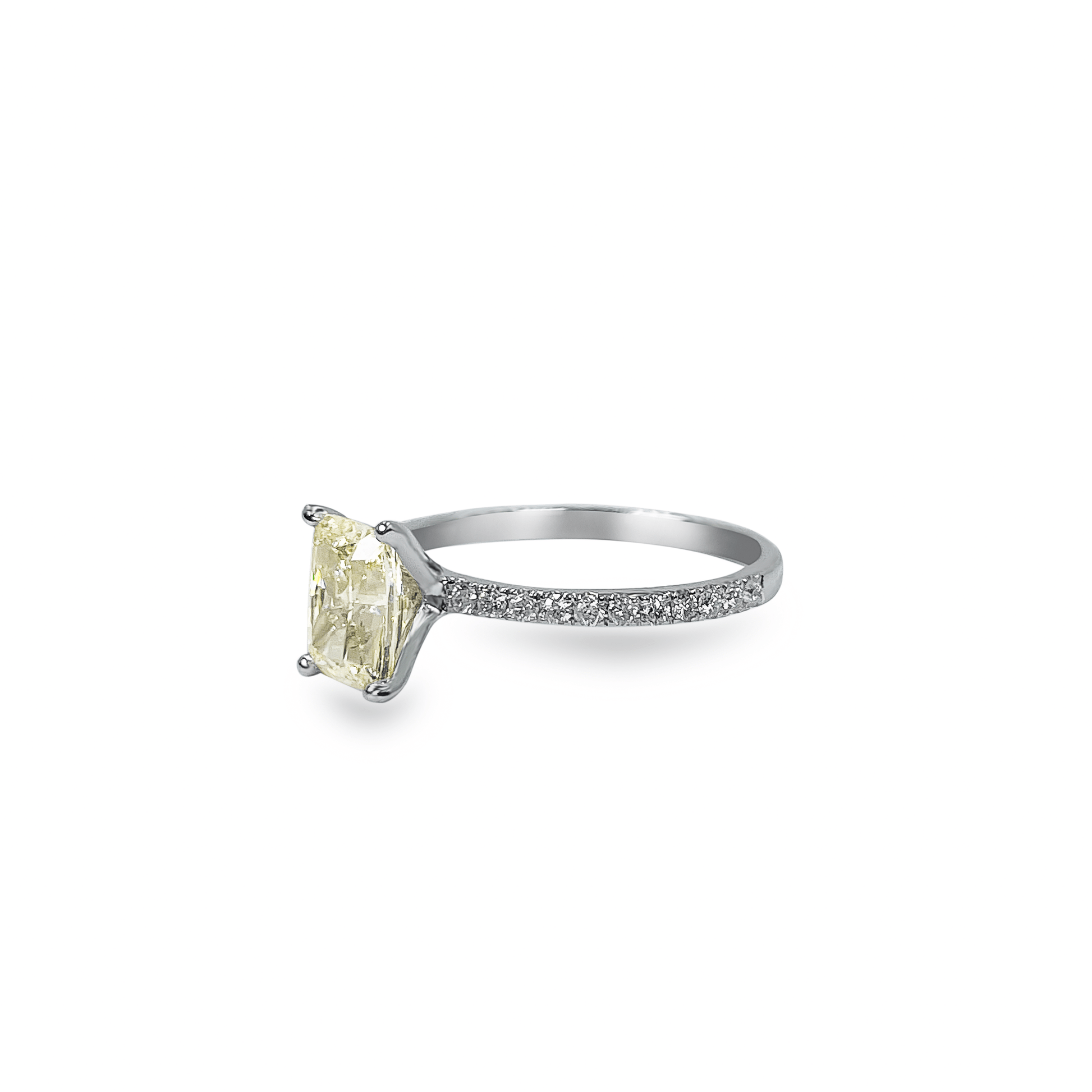 1.16 ct Yellow Cushion Cut solitaire with diamonds on band- جرس - Luxury Diamond Jewelry shop Dubai - SABA DIAMONDS