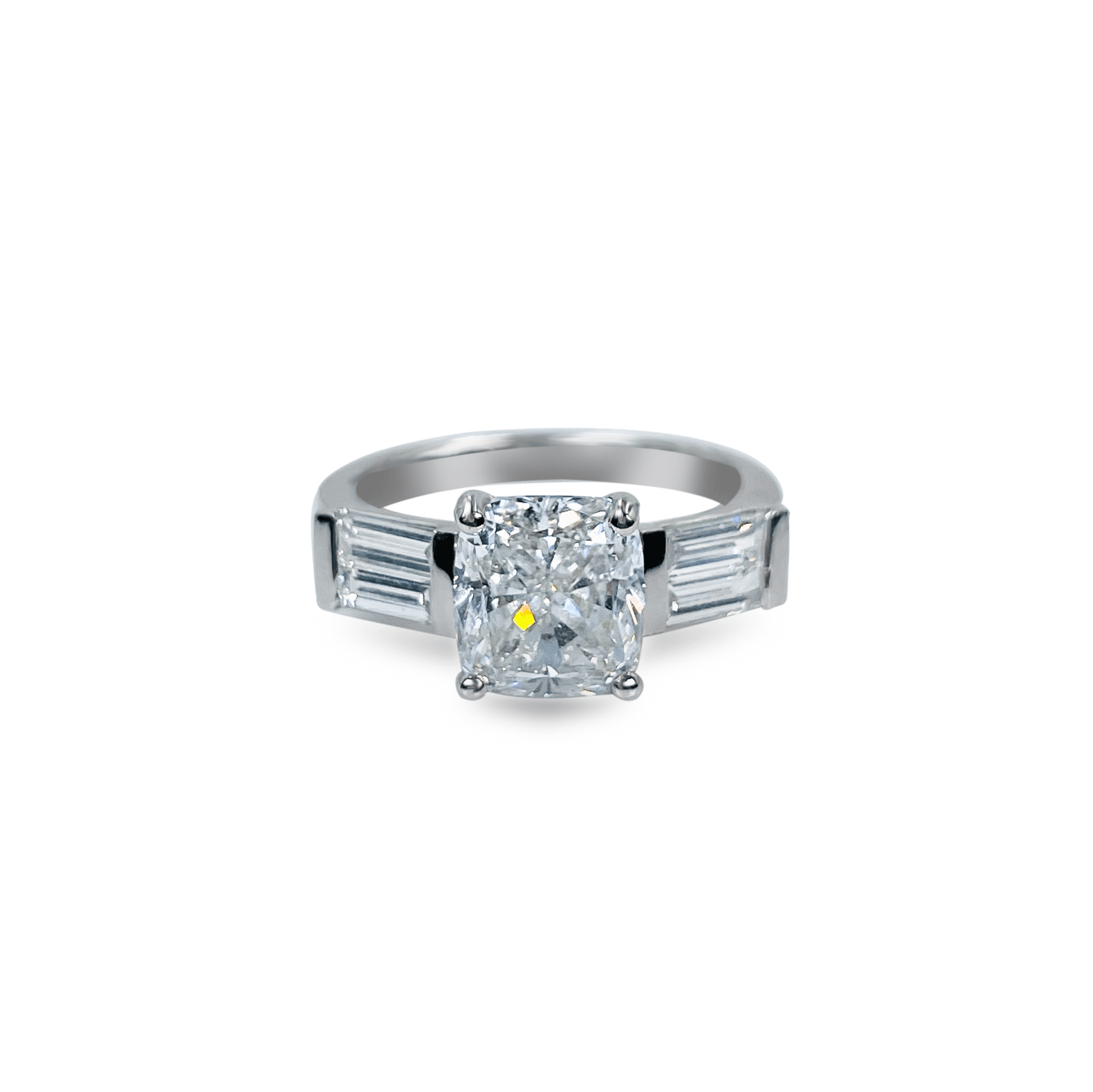 2.01ct Cushion Cut Engagement Ring with Four Side Baguettes- جرس - Luxury Diamond Jewelry shop Dubai - SABA DIAMONDS