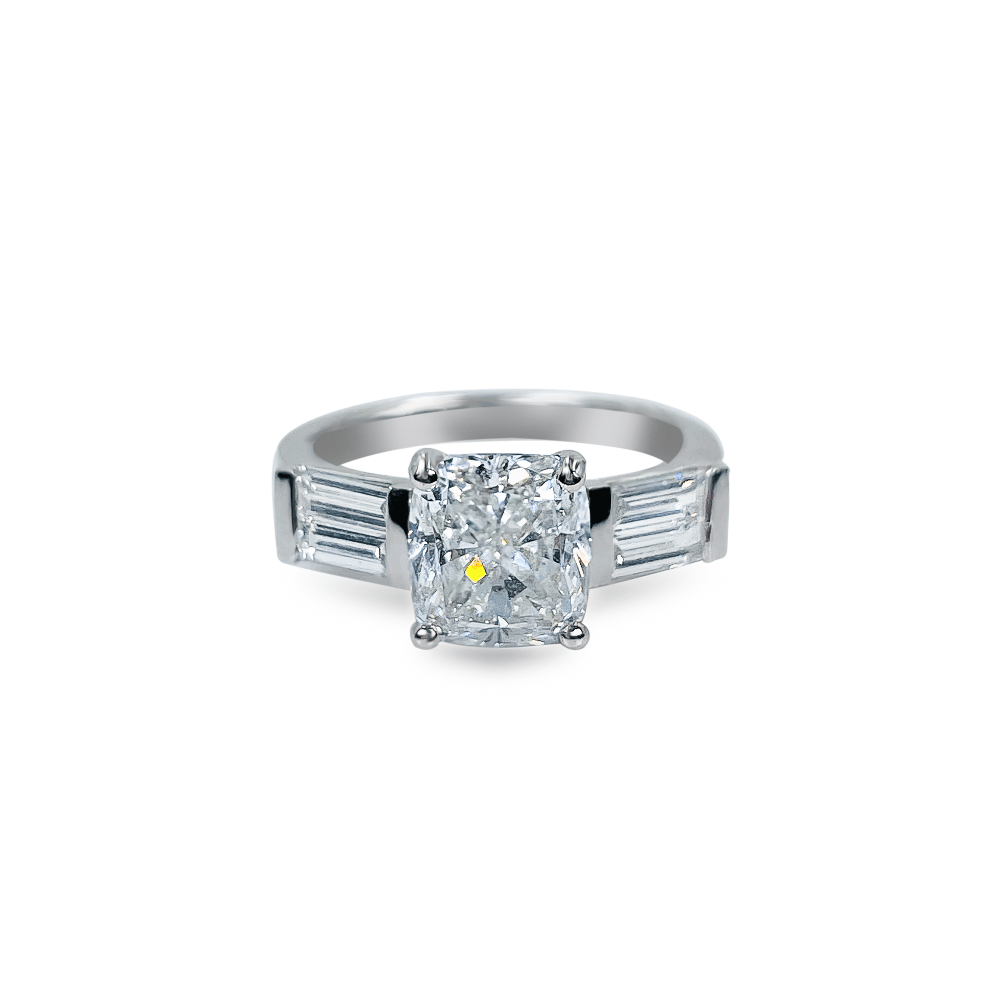 2.01ct Cushion Cut Engagement Ring with Four Side Baguettes- جرس - Luxury Diamond Jewelry shop Dubai - SABA DIAMONDS