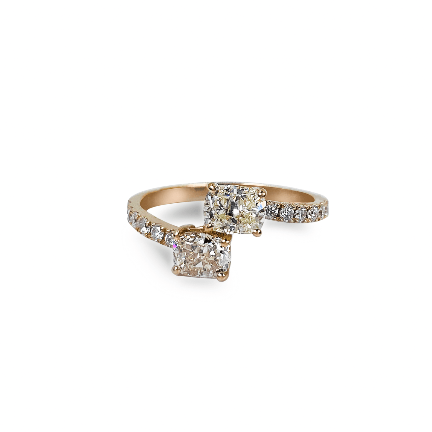 2 Cushion Cut Ring with Side Diamonds 1.2ctw of Diamonds in 18k Rose Gold- جرس - Luxury Diamond Jewelry shop Dubai - SABA DIAMONDS
