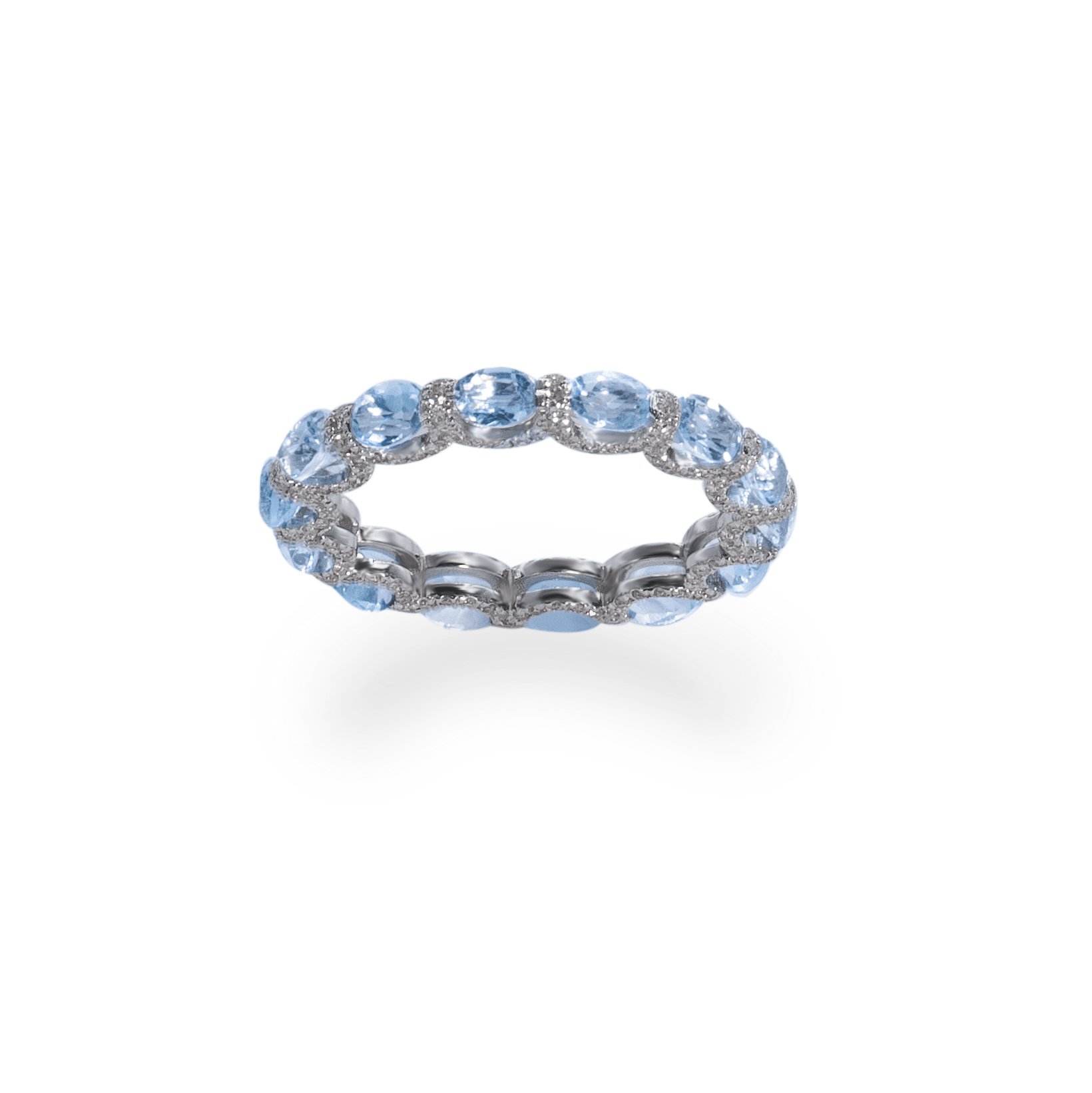 Oval Cut Aquamarine and Diamond Eternity Ring 2.52g gold 0.58ct diamond - جرس - Luxury Diamond Jewelry shop Dubai - SABA DIAMONDS