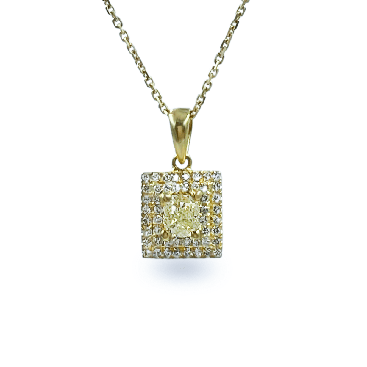 0.37 ct Yellow Gold Yellow Cushion Cut Diamond Pendant With Halo - قلادة - Luxury Diamond Jewelry shop Dubai - SABA DIAMONDS