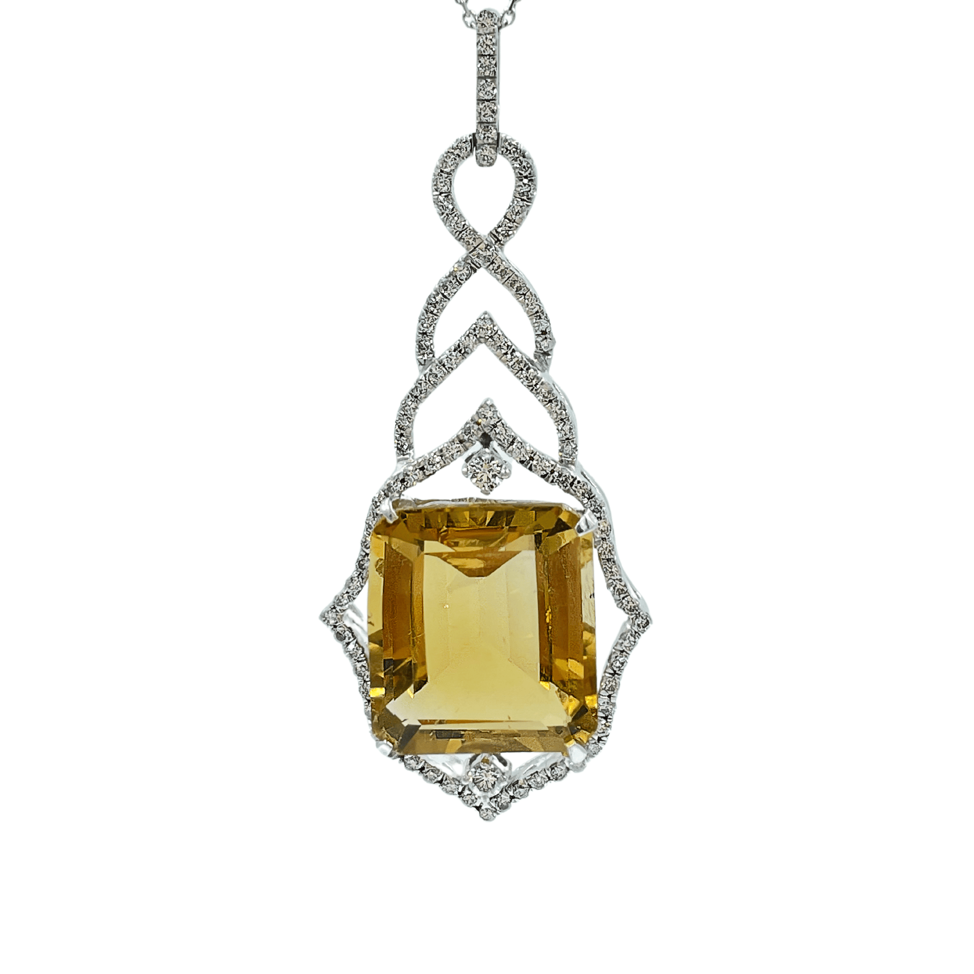 Emerald Cut Citrine Pendant - قلادة - Luxury Diamond Jewelry shop Dubai - SABA DIAMONDS