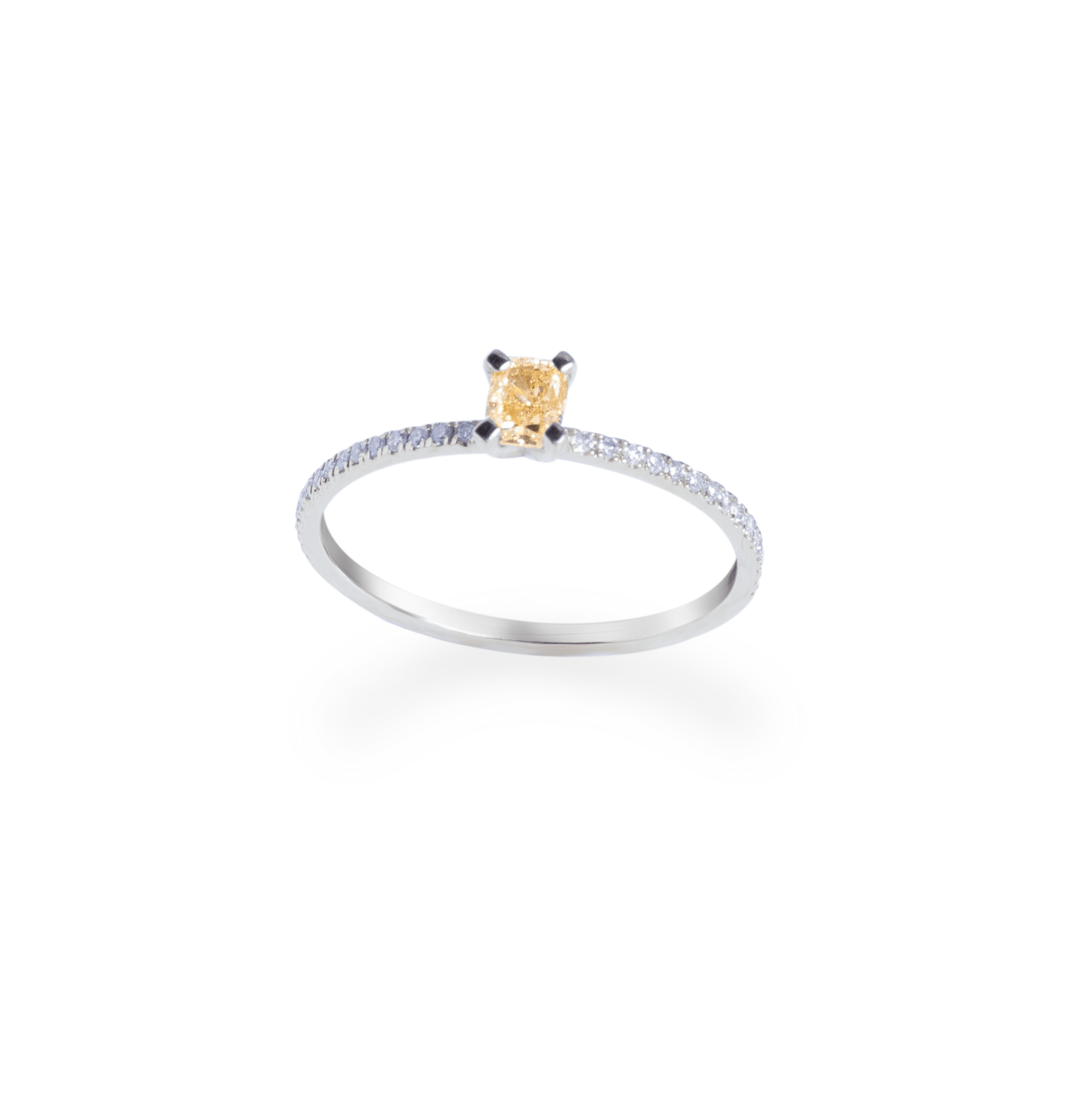 18K White Gold Ring with Fancy Yellow Cushion Cut Diamond- جرس - Luxury Diamond Jewelry shop Dubai - SABA DIAMONDS