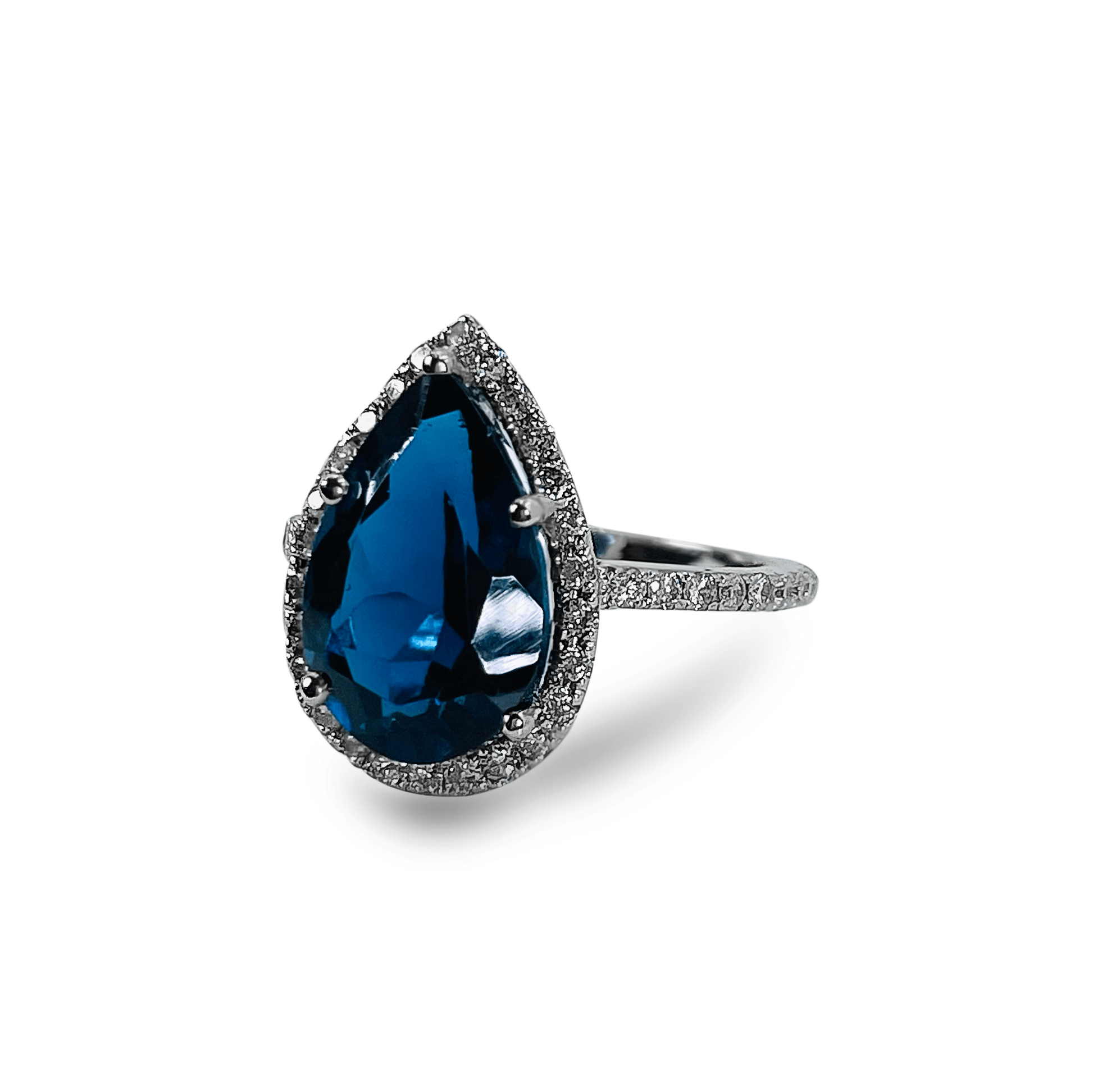 Pear Shaped Blue topaz Halo with Diamonds on Band- جرس - Luxury Diamond Jewelry shop Dubai - SABA DIAMONDS