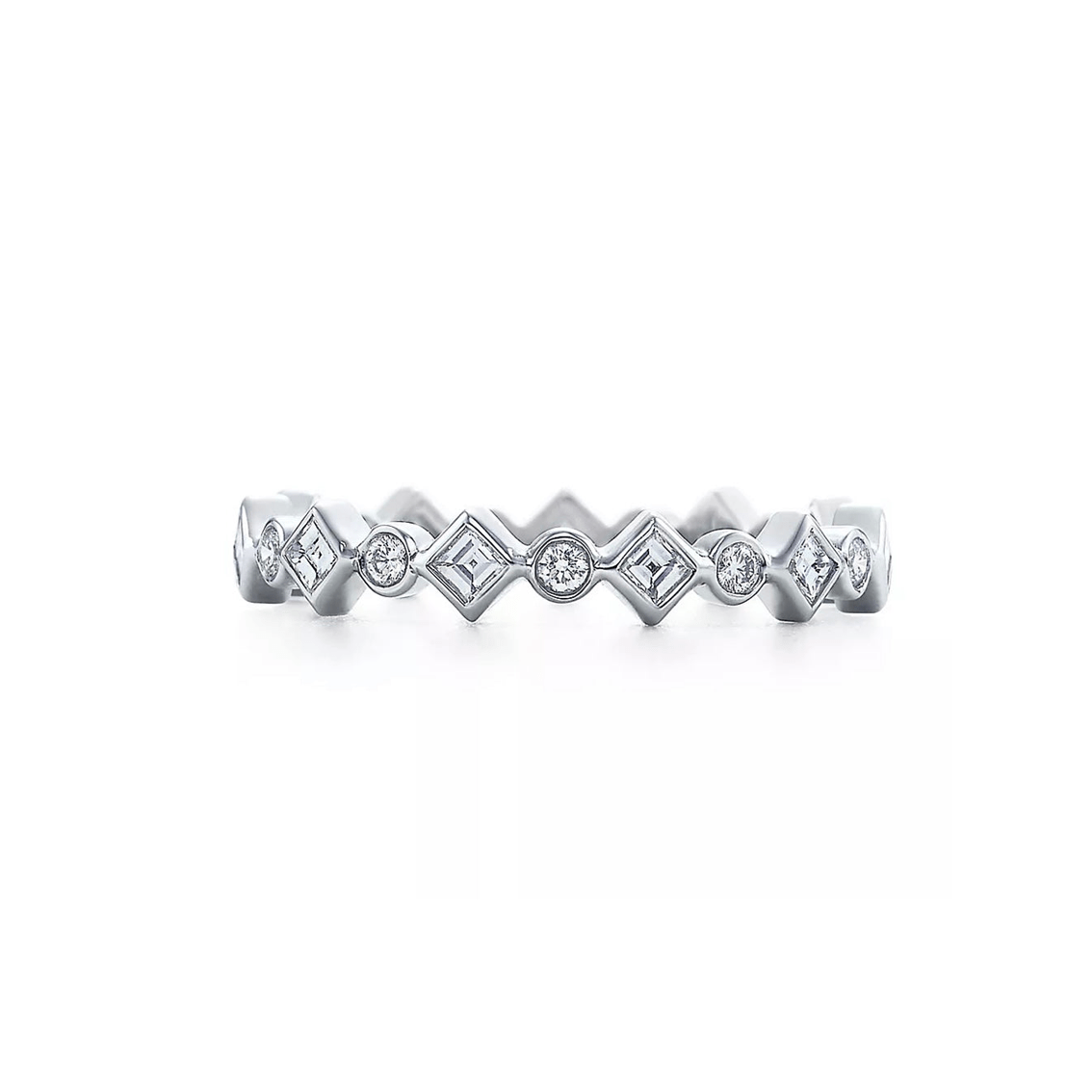 Princess cut and Round Diamond bezel set Ring 0.4 tcw in 18k white gold- جرس - Luxury Diamond Jewelry shop Dubai - SABA DIAMONDS