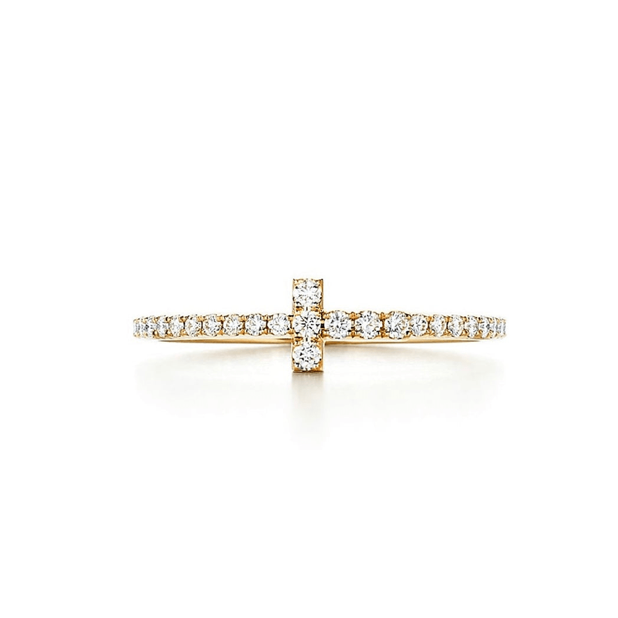 Raised T ring in 18k yellow gold 0.24 ctw- جرس - Luxury Diamond Jewelry shop Dubai - SABA DIAMONDS