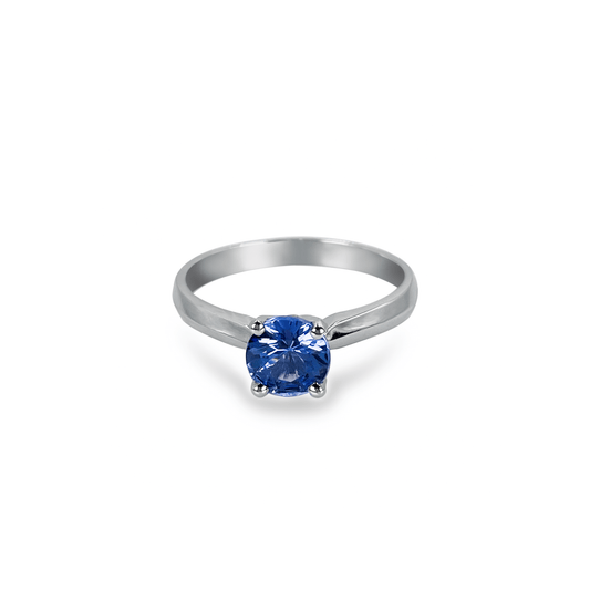Round Blue Tanzanite 18k White Gold Ring- جرس - Luxury Diamond Jewelry shop Dubai - SABA DIAMONDS