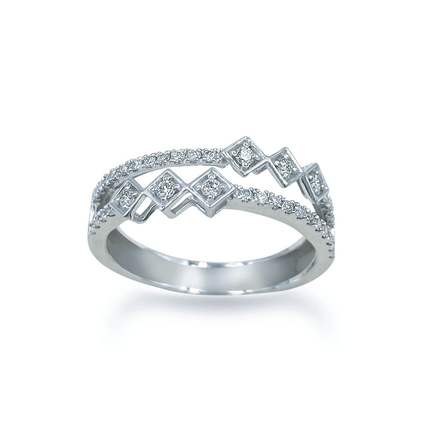 Scintillation Double Band Diamond Ring In White- جرس - Luxury Diamond Jewelry shop Dubai - SABA DIAMONDS