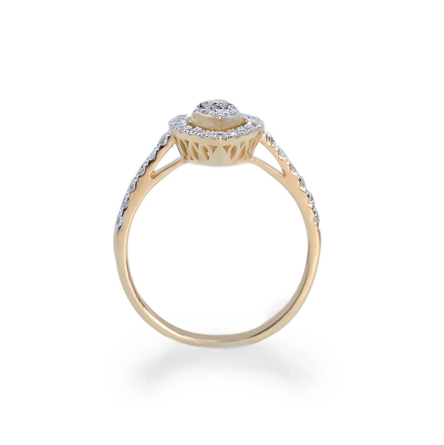 Yellow gold pear illusion with halo ring 2.65g 0.56 cts - جرس - Luxury Diamond Jewelry shop Dubai - SABA DIAMONDS